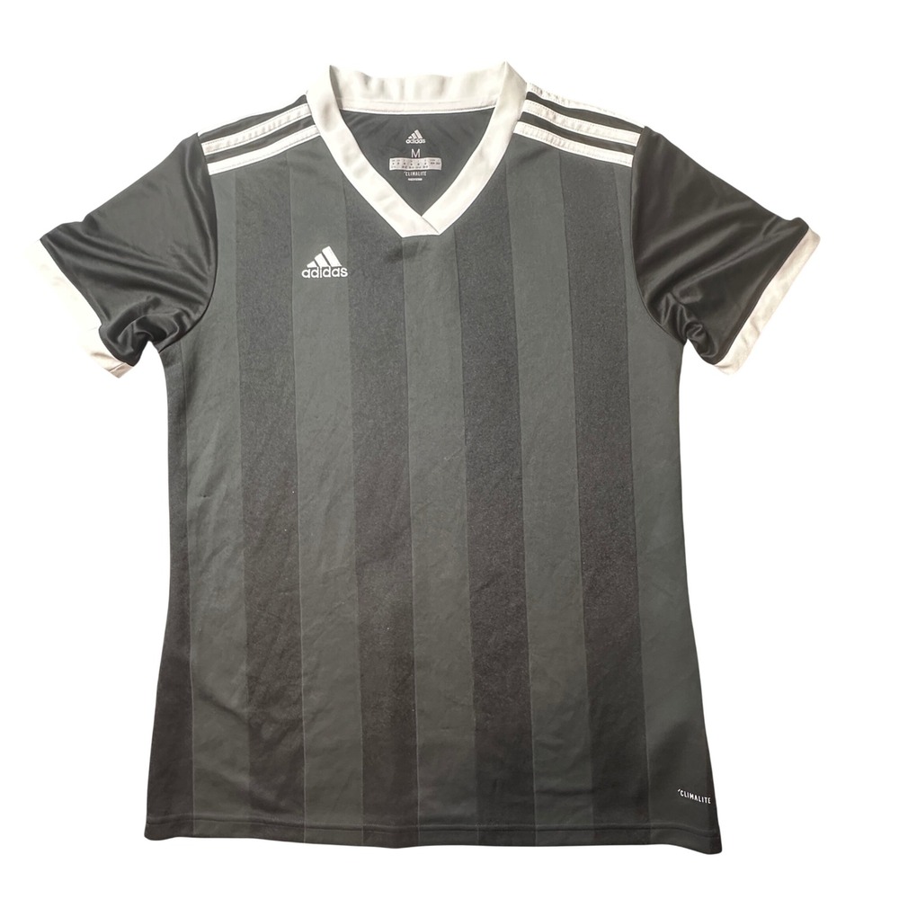 Adidas‎ Soccer Jersey Mens M Black Climalite Striped V-Neck Athletic DY0094